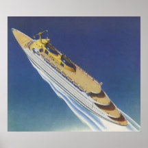 Vintage Cruise Ship in the Ocean Seen from Above Print