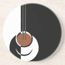 Vintage Cup of Coffee; Black and White Art Deco Beverage Coaster