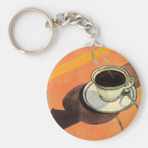 Vintage Cup of Coffee with Sauce and Spoon Key Chain