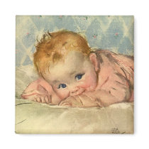 Vintage Cute Baby on a Blanket Magnet