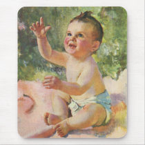 Vintage Cute Baby on a Pink Blanket Mouse Pads