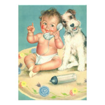 Vintage Cute Baby Talking on Phone Puppy Dog Cards