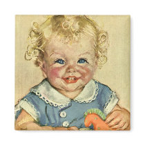 Vintage Cute Blonde Curl Baby Smiles with Toy Hors