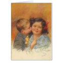 Vintage Cute Boy Stealing a Kiss on the Cheek cards