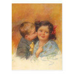Vintage Cute Boy Stealing a Kiss on the Cheek Post Card