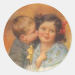 Vintage Cute Boy Stealing a Kiss on the Cheek Stickers