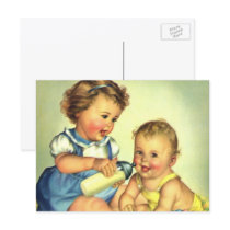 Vintage Cute Happy Toddlers Smiling with a Bottle Post Cards
