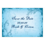 Vintage cyan blue scroll leaf Save the Date business cards