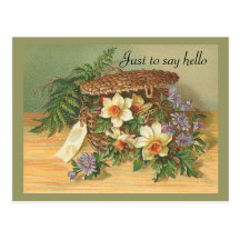 Vintage Daffadil Floral basket -Postcard