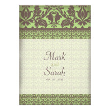 Vintage Damask Banner Sage Green Invitation