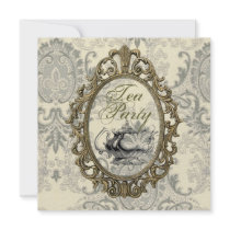 Vintage Damask Bridal Shower Tea Party Invitation