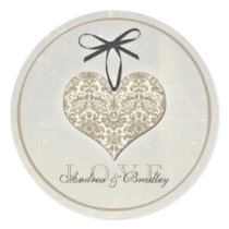 Vintage Damask Heart Monogram Wedding Sticker