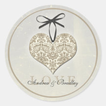 Vintage Damask Heart Monogram Wedding Sticker
