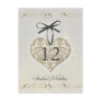 Vintage Damask Heart Table Number Card