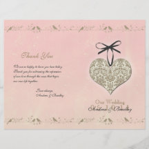 Vintage Damask Heart Wedding Program Custom Flyer