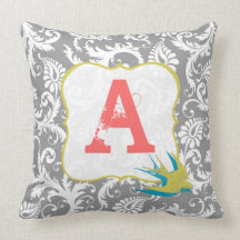 Vintage damask Monogram  Pillow