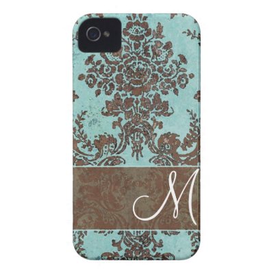 Vintage Damask Pattern with Monogram Iphone 4 Cases