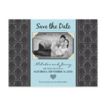 Vintage Damask Photo Aqua Blue Save the Date Postcards