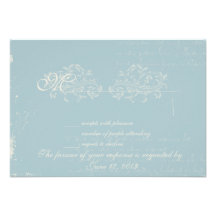 Vintage damask wedding RSVP Blue Invitation