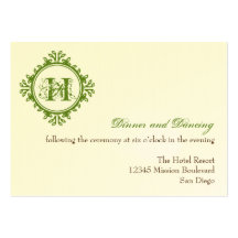 Vintage decay green wedding reception enclosure business cards