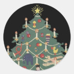 Vintage Decorated Christmas Tree and Children Sticker