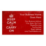 Vintage Deep Red Distressed Keep Calm and Carry On Business Card Template