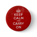 Vintage Deep Red Distressed Keep Calm and Carry On buttons