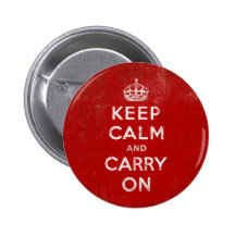 Vintage Deep Red Distressed Keep Calm and Carry On Pins