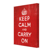 Vintage Deep Red Distressed Keep Calm and Carry On Stretched Canvas Print