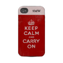Vintage Deep Red Distressed Keep Calm and Carry On Iphone 4 Tough Covers