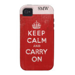 Vintage Deep Red Distressed Keep Calm and Carry On iPhone 4 Cover