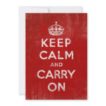 Vintage Deep Red Distressed Keep Calm and Carry On invitations