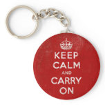 Vintage Deep Red Distressed Keep Calm and Carry On keychains