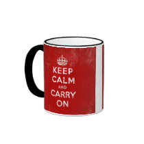 Vintage Deep Red Distressed Keep Calm and Carry On Coffee Mugs