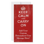 Vintage Deep Red Distressed Keep Calm and Carry On photo cards