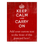 Vintage Deep Red Distressed Keep Calm and Carry On Post Cards