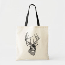 Vintage deer art graphic canvas bags