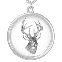 Vintage deer art graphic personalized necklace