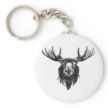 Vintage deer buck stag head antler line drawing keychains