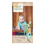 Vintage Deer Gold & Blue Christmas Photo Card