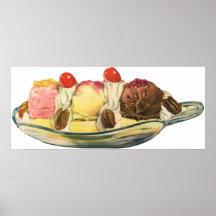 Vintage Dessert; Banana Split with Cherries Print