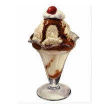 Vintage Dessert; Ice Cream Sundae with Cherry Postcard