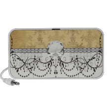 vintage distressed gold damask travel speaker
