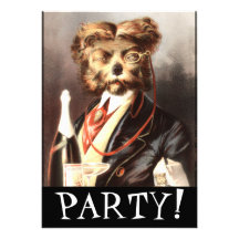 Vintage Dog Butler serving Champagne Personalized Invitations