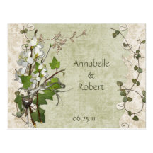 Vintage Dogwood Ivy Flowers Save The Date Post Card