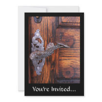 Vintage Door Handle, Aged Wood Real Estate Custom Invites