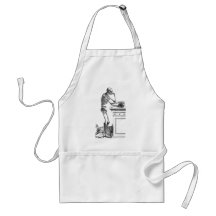 Vintage drawing of a standing skeleton aprons