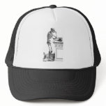 Vintage drawing of a standing skeleton hats