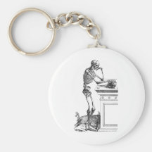 Vintage drawing of a standing skeleton key chains