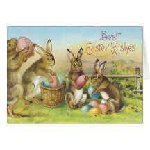 Vintage Easter Blessings Card - Bunnies